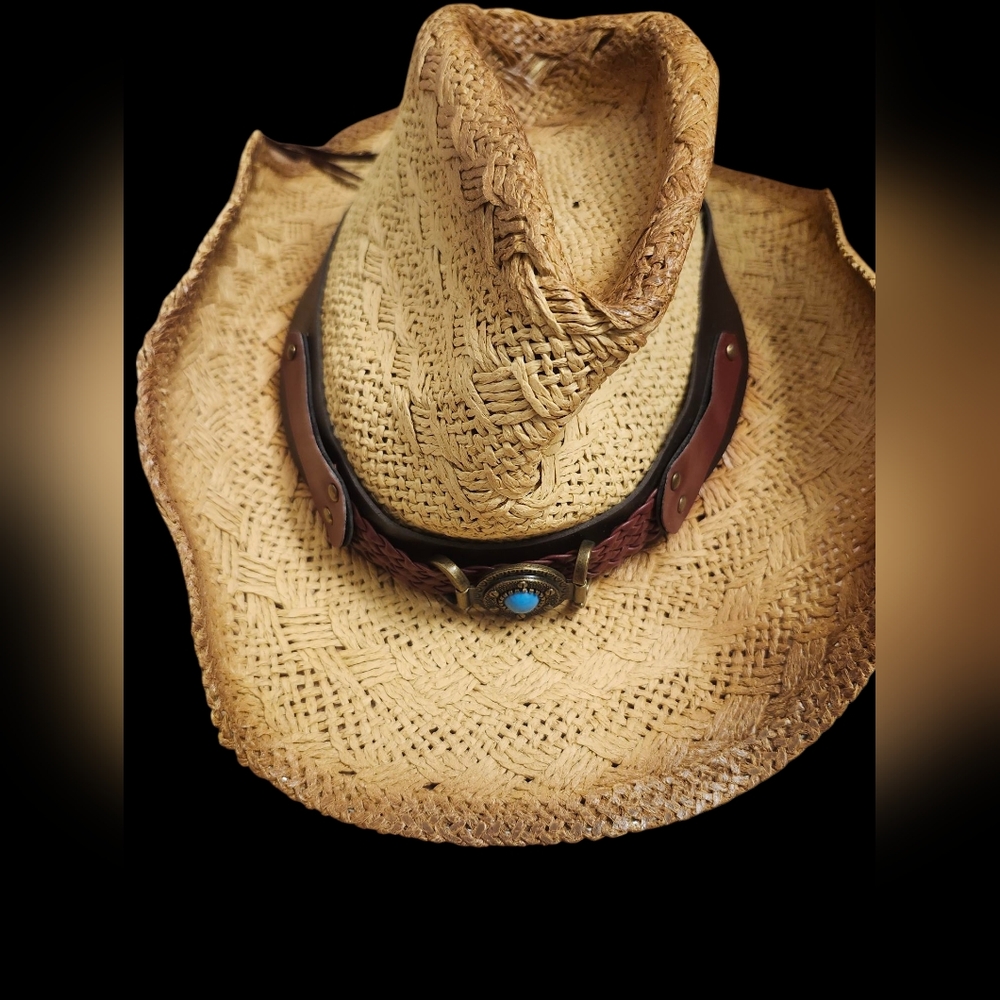 Boho Stone Age Stylish Straw Cowboy Hat with Brown Band
